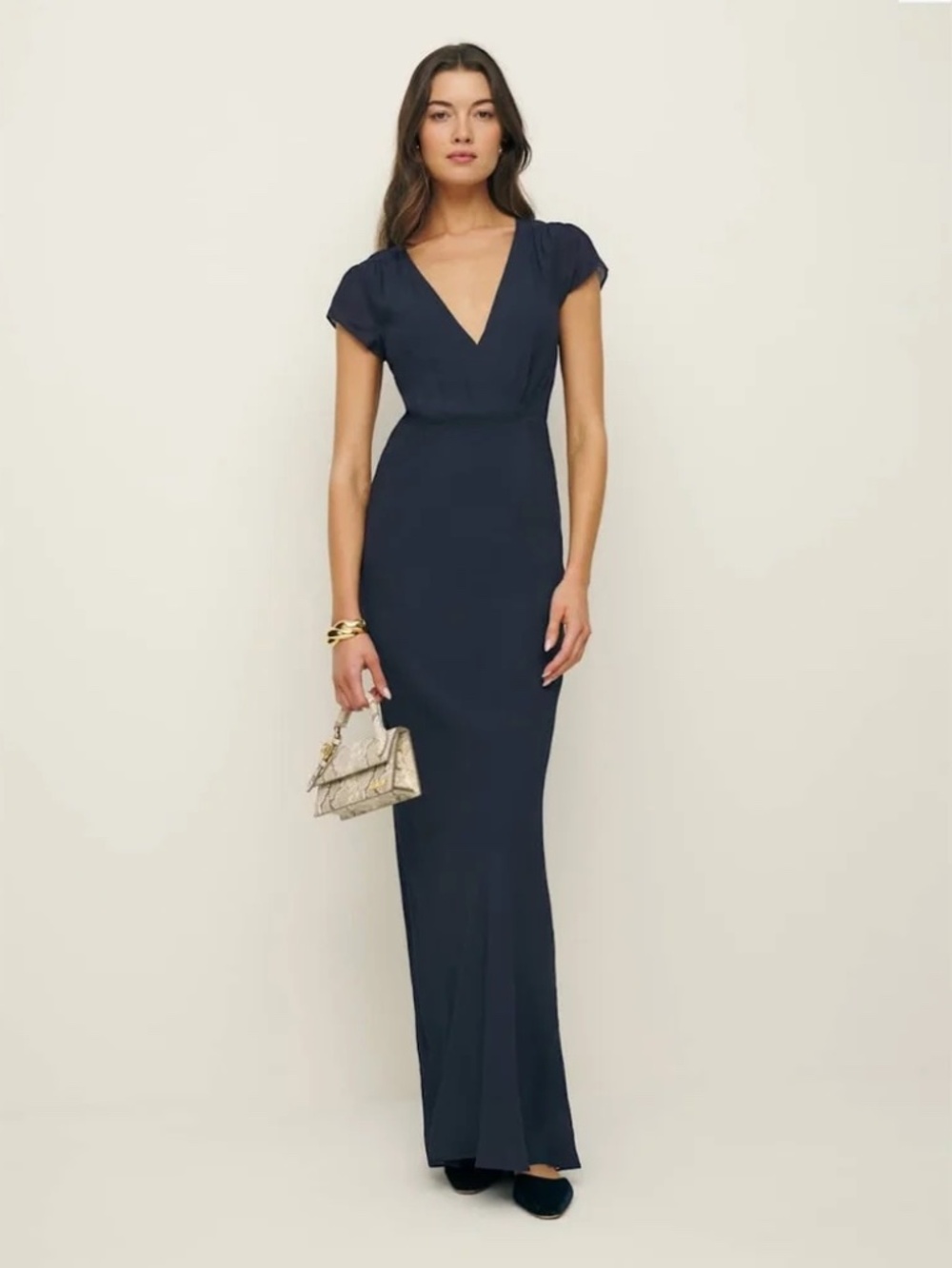 NWT Reformation Nayeli Dress Navy Blue Size 6 Cap Sleeve V Neck
